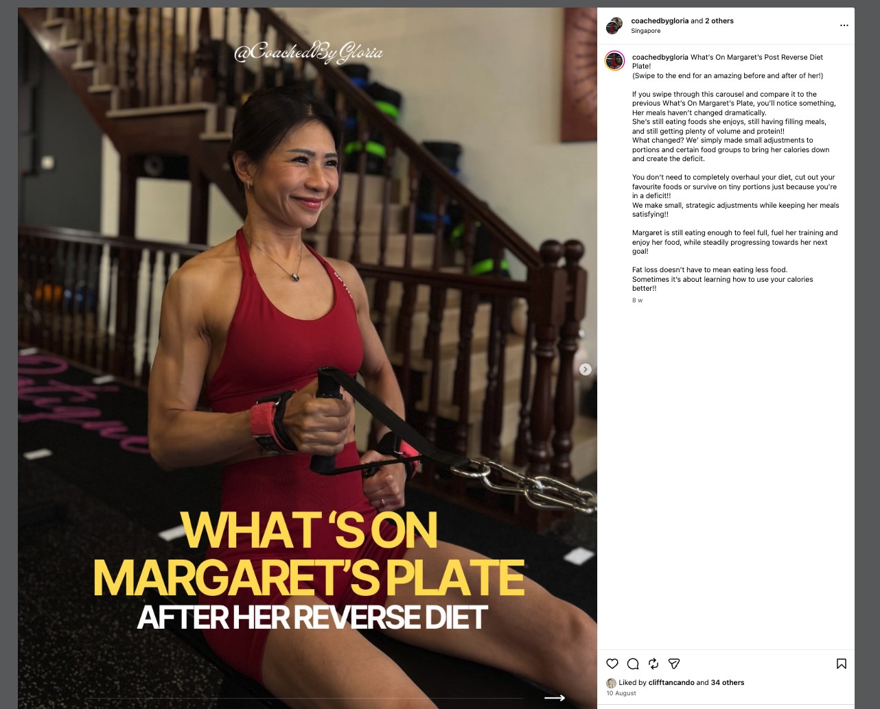 Margaret smiling during a gym session